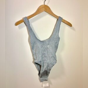 Bond-Eye The authentic crinkle one piece bathing suit silver/grey OS NWT